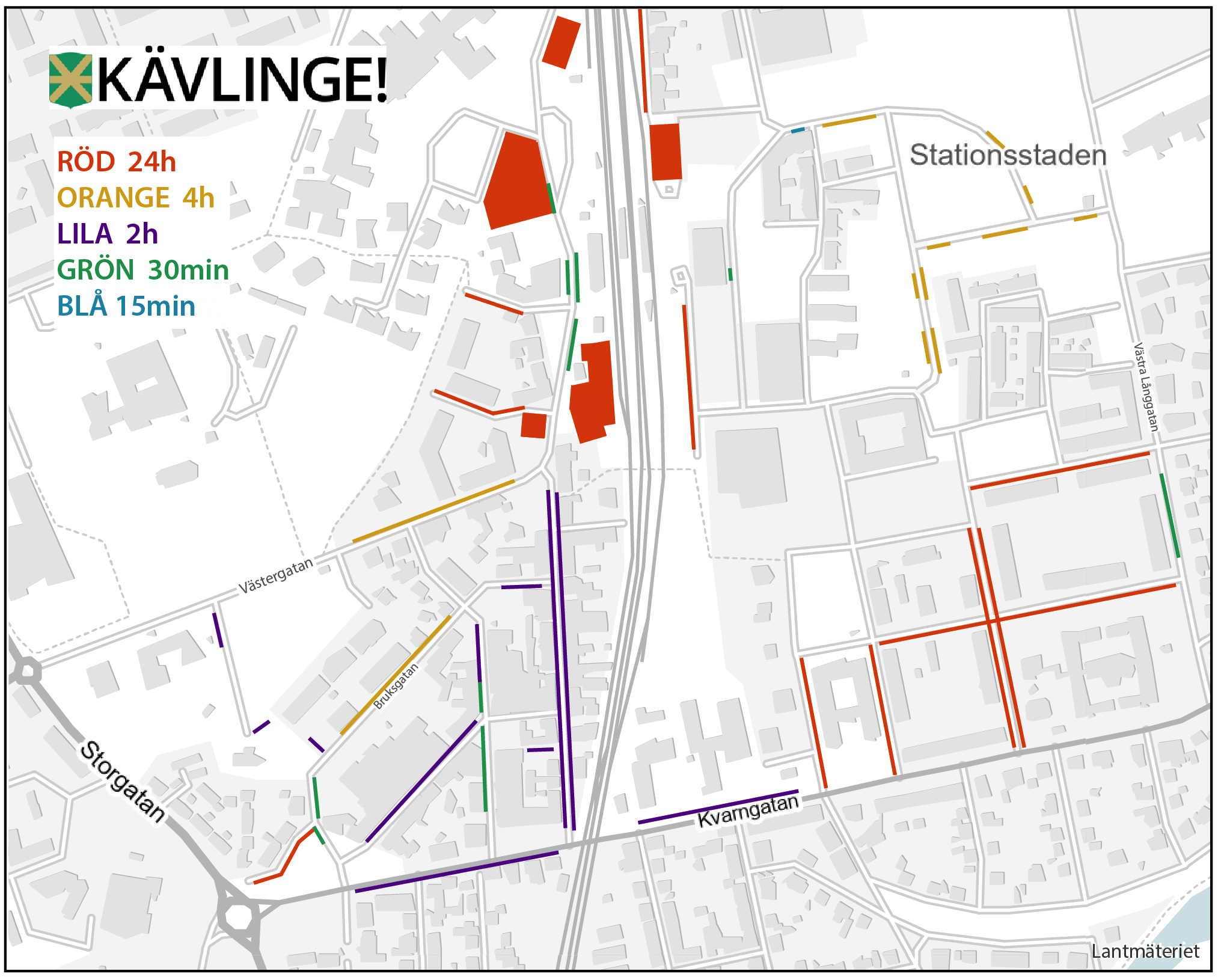 Illustration över parkeringszoner i centrala Kävlinge