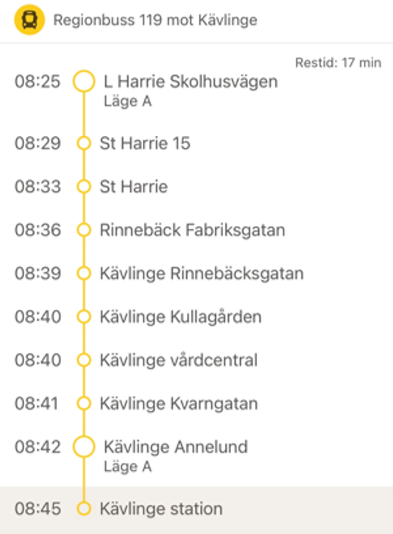Tidtabell för Skånetrafiken linje 119. 