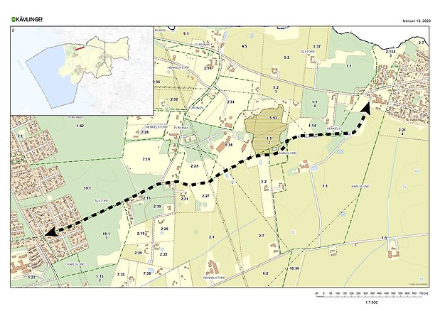 Karta över planerad gång- och cykelväg mellan Hofterup och Dösjebro