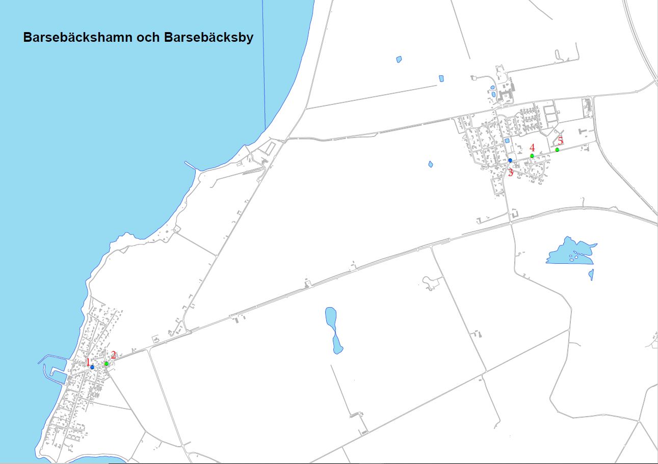Karta över godkända platser för affischering i Barsebäckshamn och Barsebäcksby
